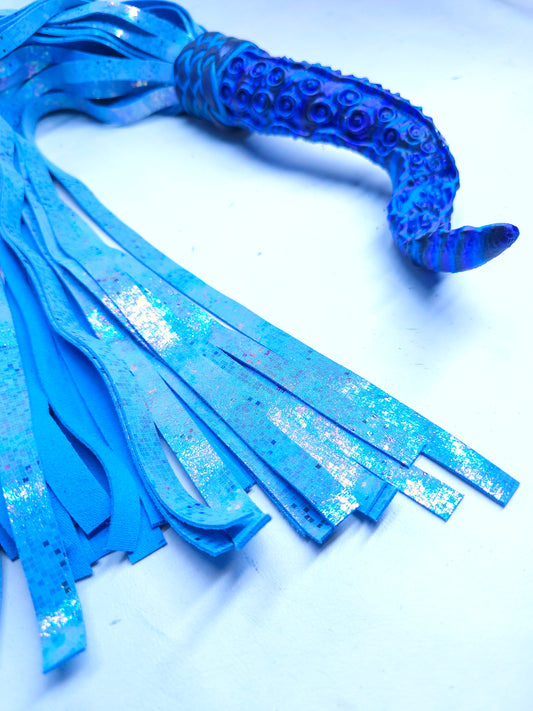 Blue Tentacle Handle flogger with iridescent blue leather