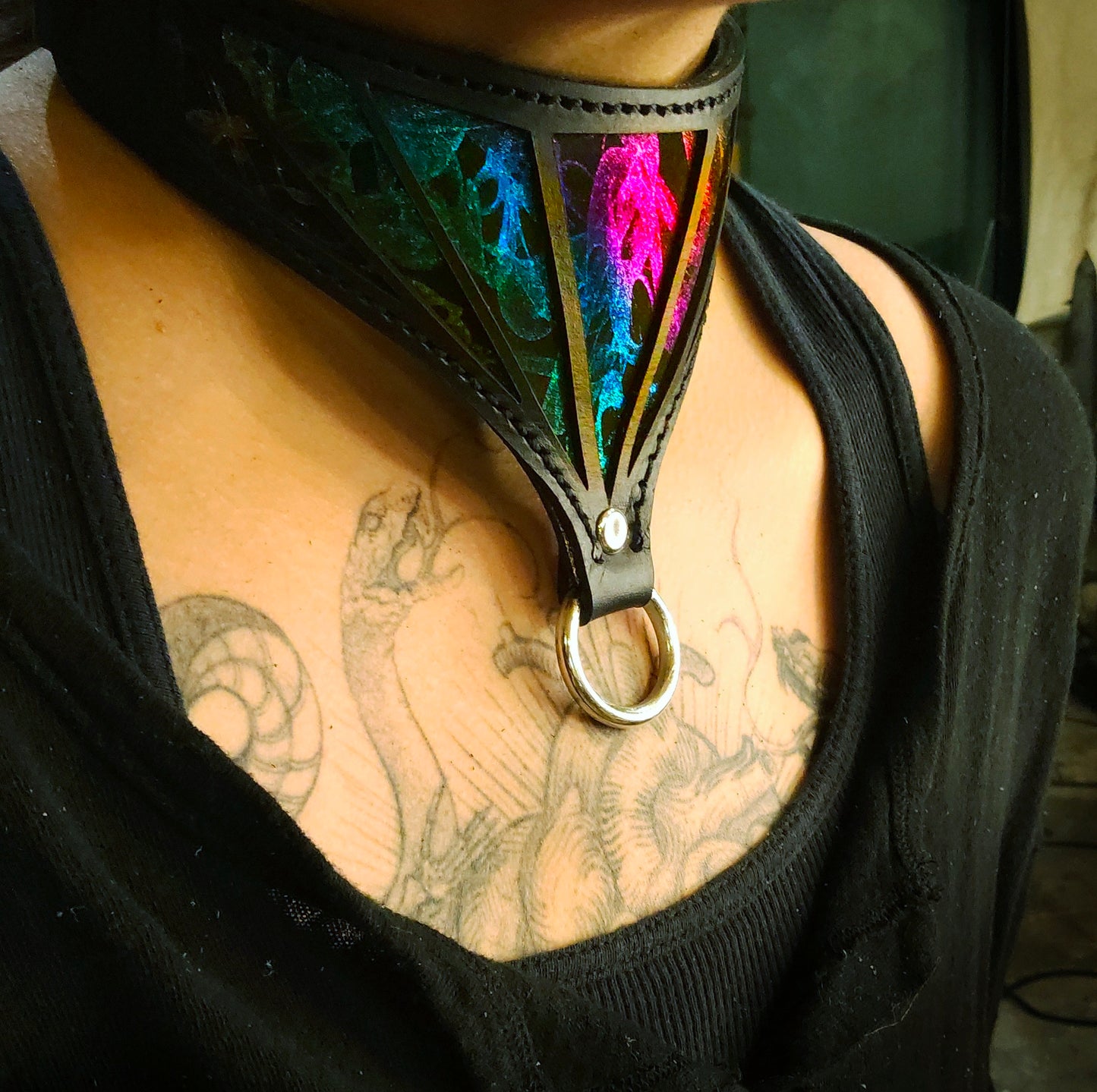 Requiem Collar in Dark Rainbow Leather - In Stock