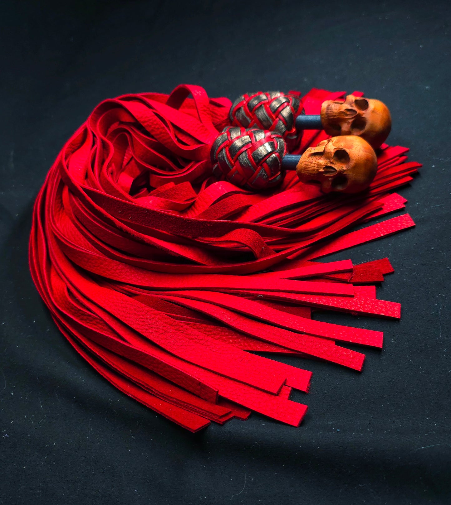 Skull Finger Floggers with Red Deerskin Tails - Made to Order