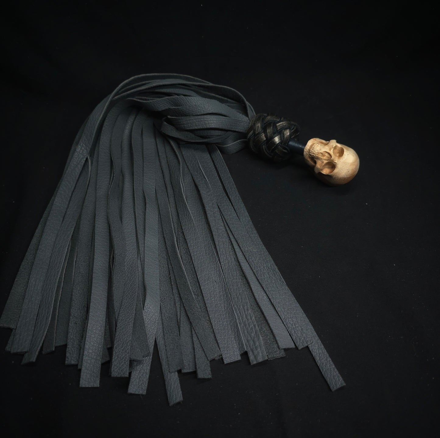 Skull Finger Floggers with Grey Deerskin Tails - In Stock