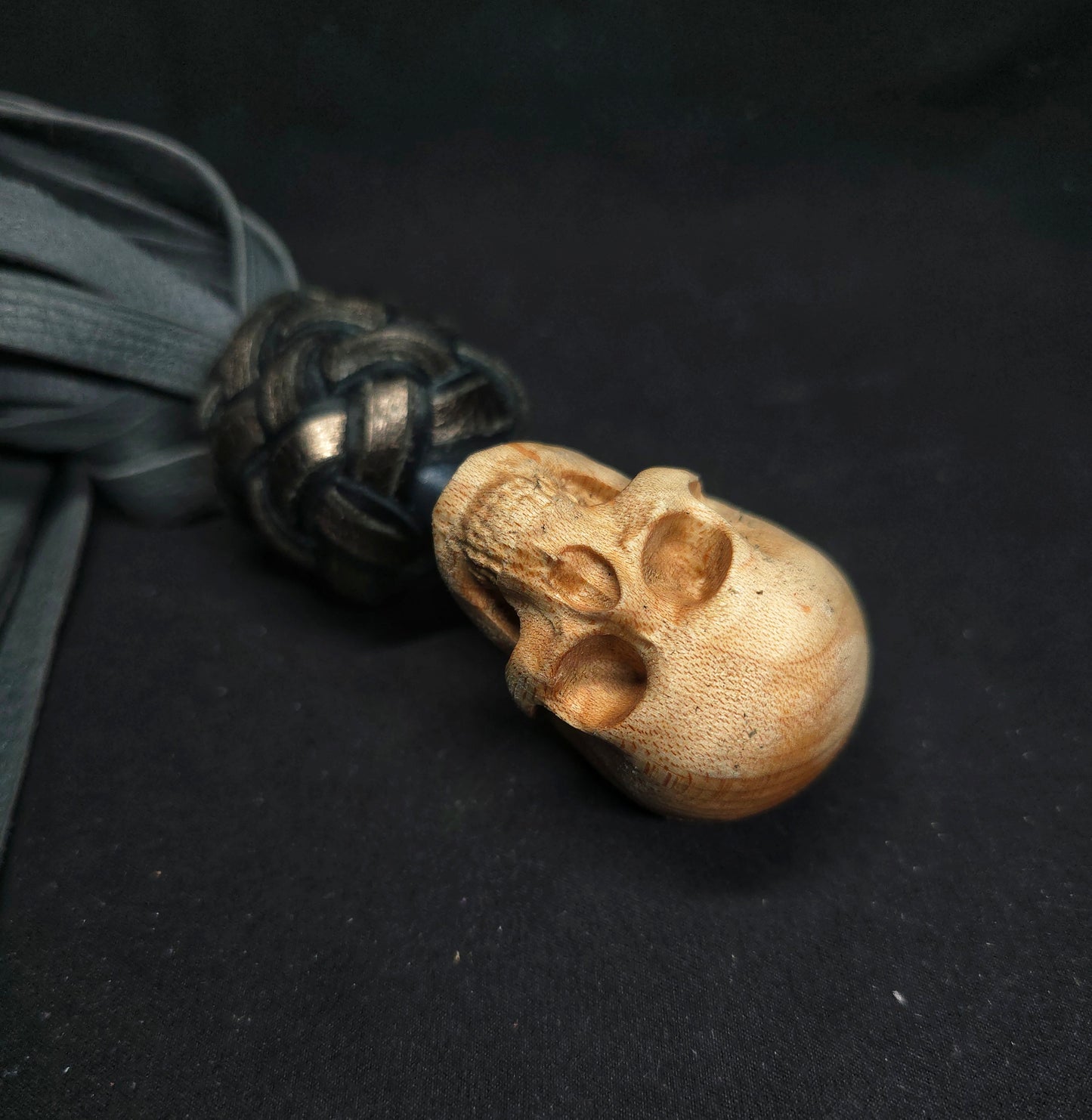 Skull Finger Floggers with Grey Deerskin Tails - In Stock