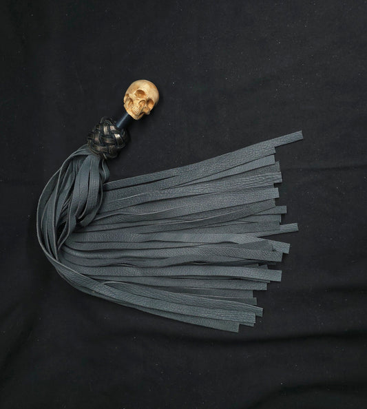 Skull Finger Floggers with Grey Deerskin Tails - In Stock