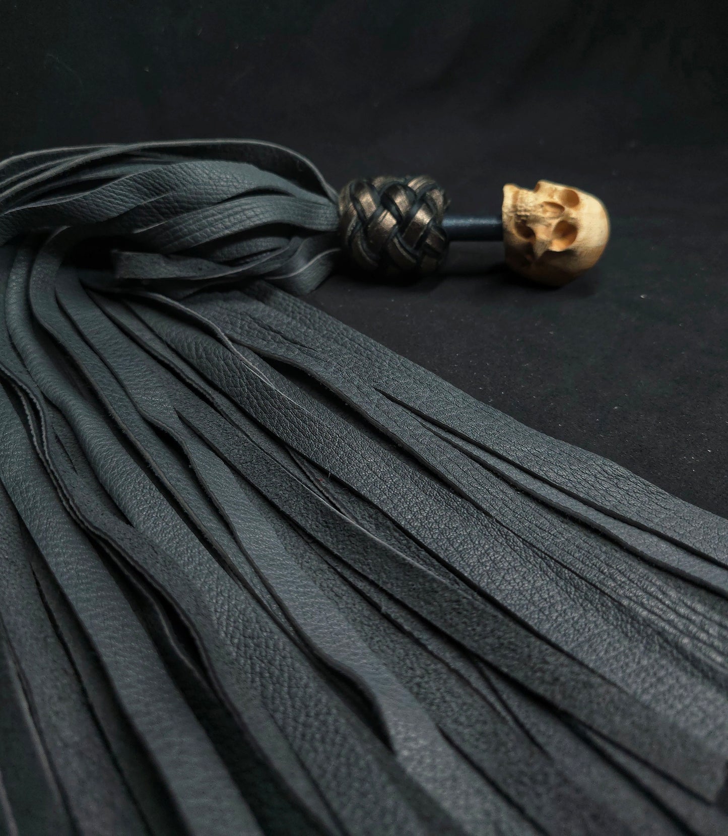 Skull Finger Floggers with Grey Deerskin Tails - In Stock