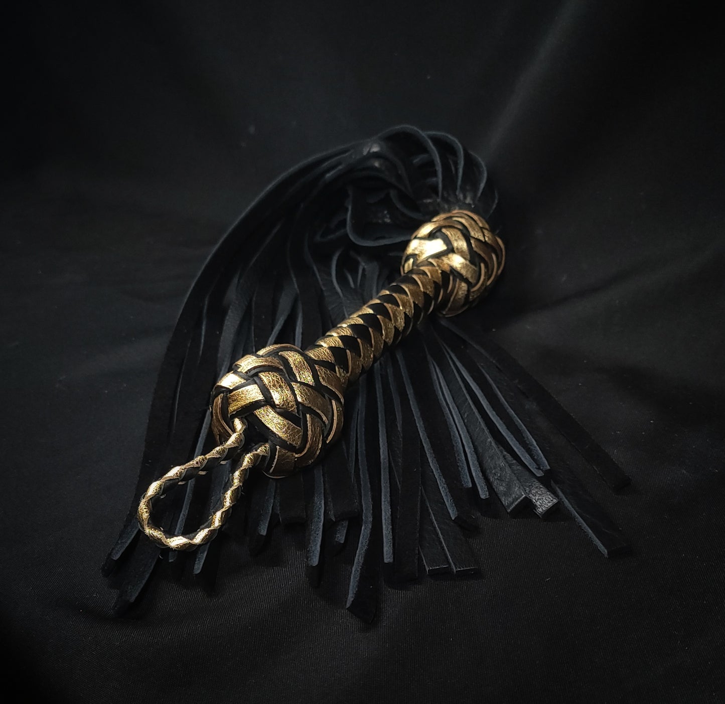 Black and Gold Bison Flogger Size X Large- In Stock