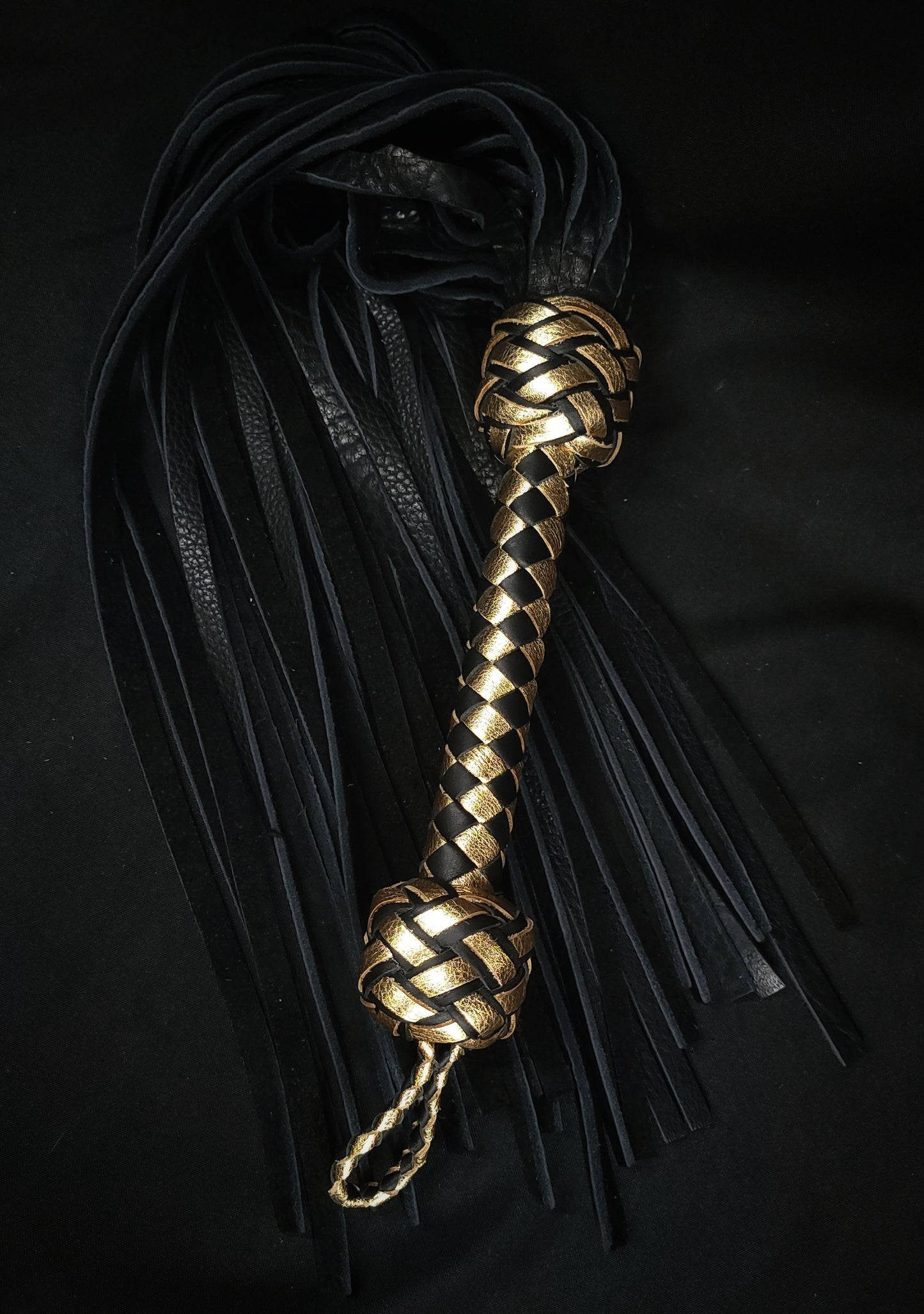 Black and Gold Bison Flogger Size  X Large- In Stock