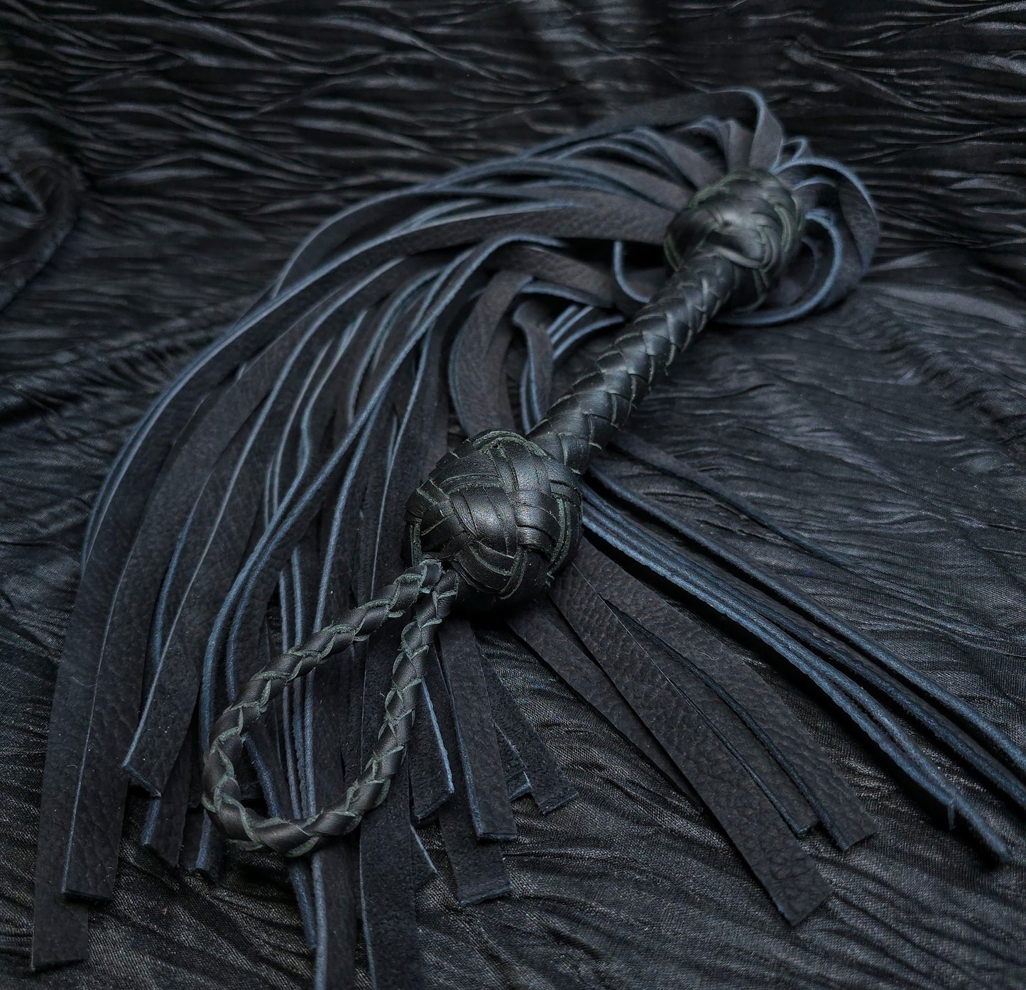 Black Velvet Leather Flogger- In Stock