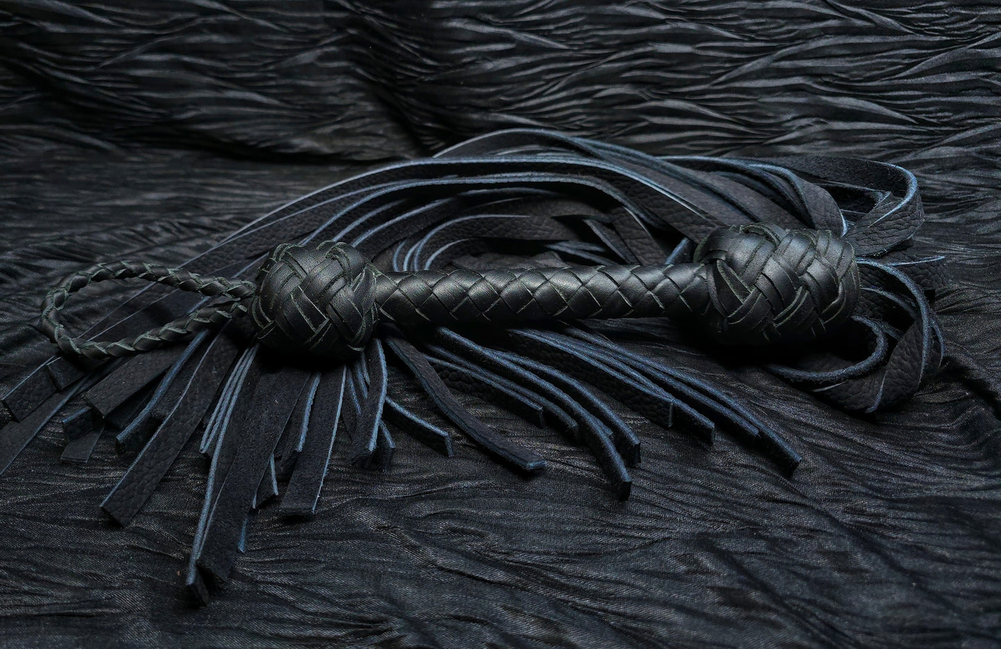 Black Velvet Leather Flogger- In Stock