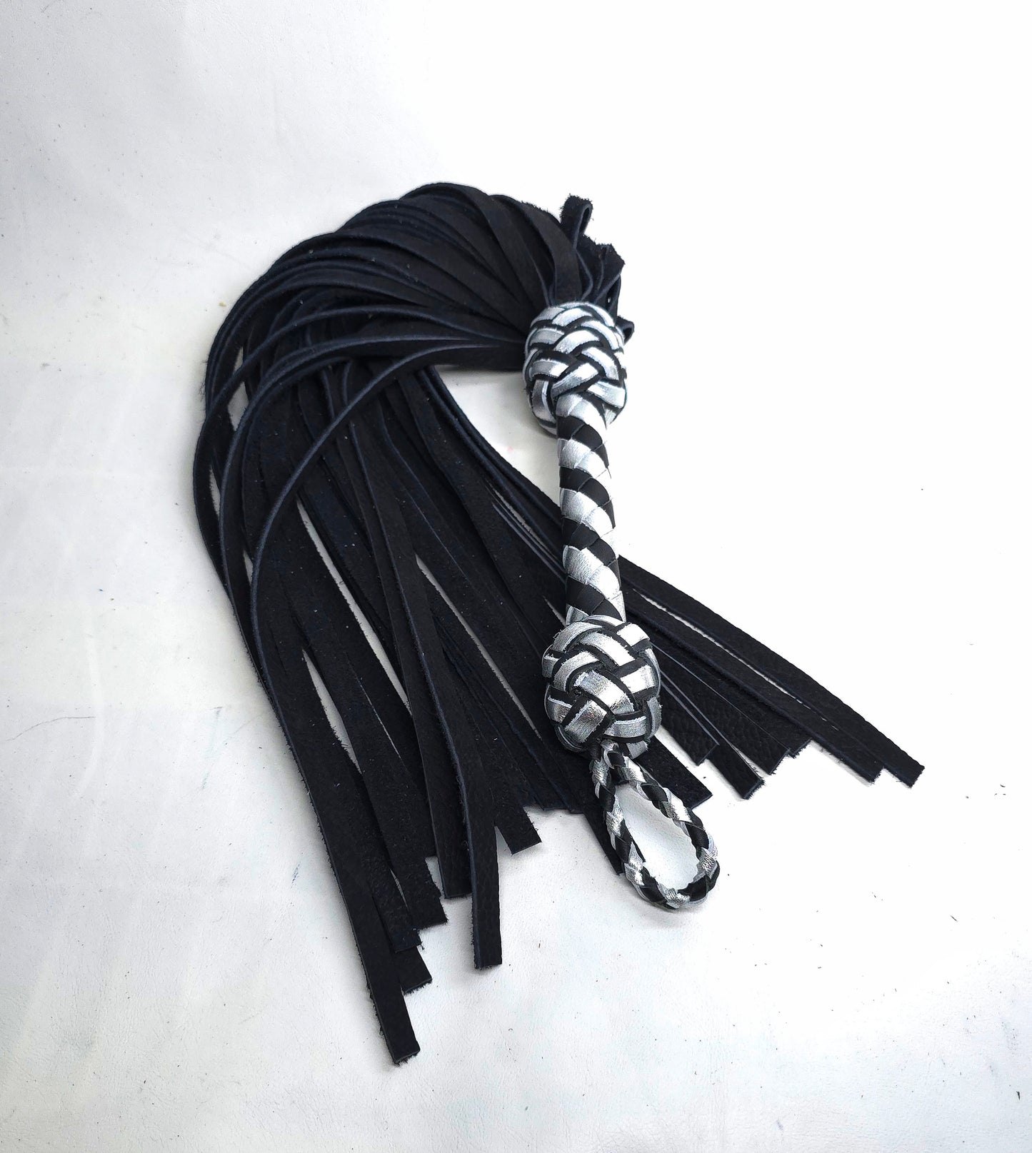 Black and Silver Velvet Leather Flogger- Made to Order