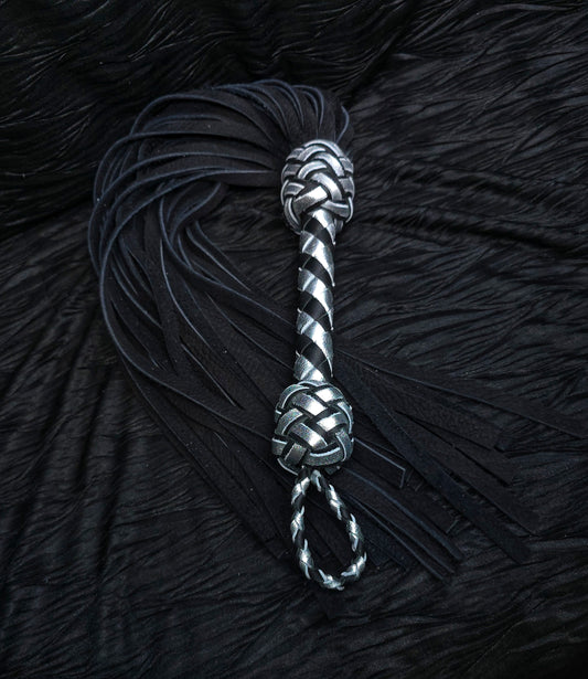 Black and Silver Velvet Leather Flogger- Made to Order