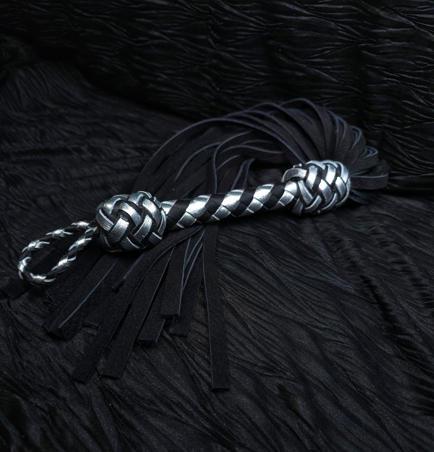 Black and Silver Velvet Leather Flogger- Made to Order
