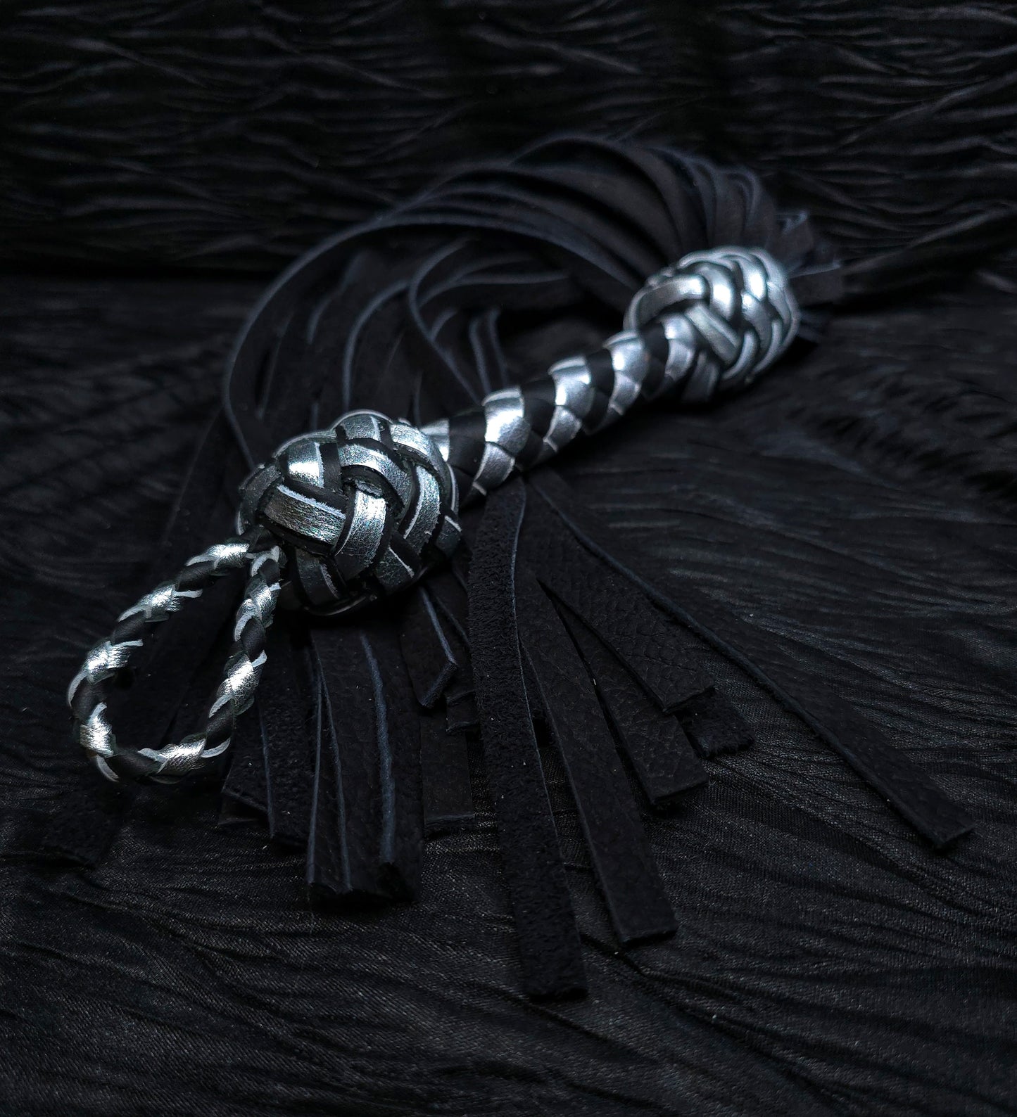 Black and Silver Velvet Leather Flogger- Made to Order
