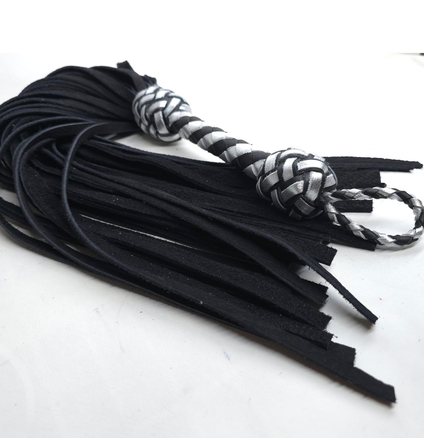 Black and Silver Velvet Leather Flogger- Made to Order