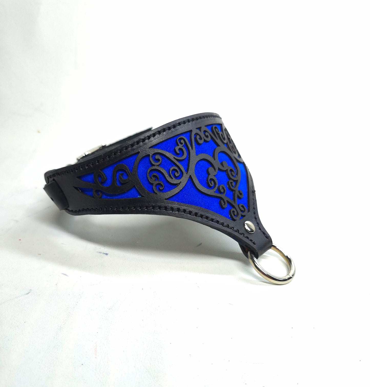black and Blue Leather Collar with heart shaped filigree