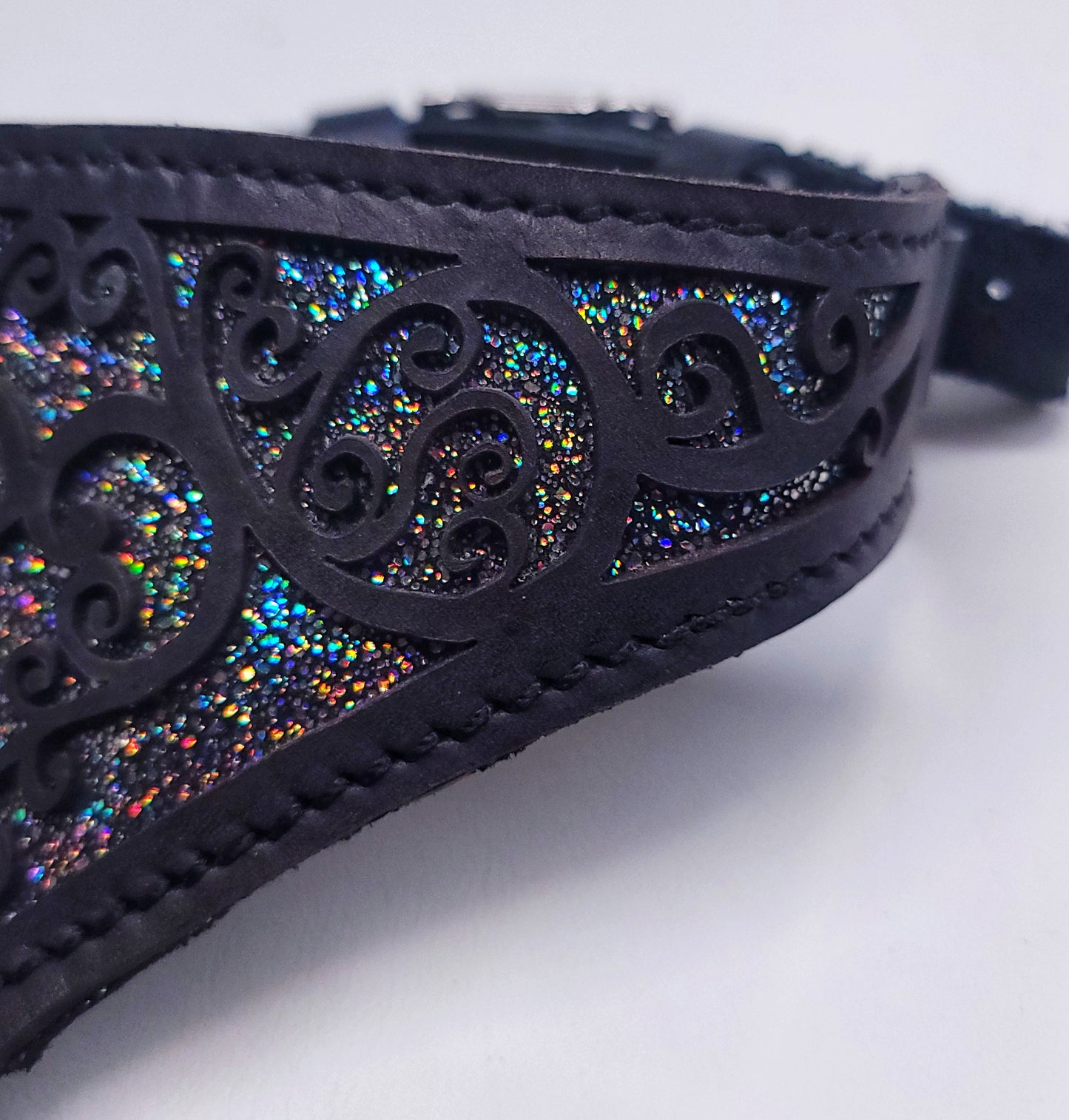 Rainbow Galaxy Heart Filigree Leather Collar- In Stock
