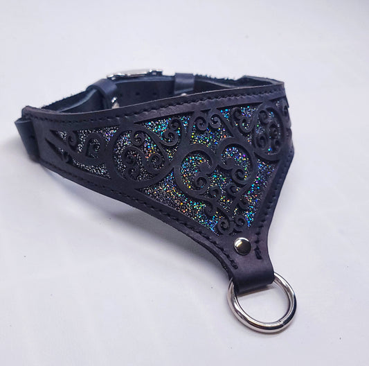 Rainbow Galaxy Heart Filigree Leather Collar- In Stock