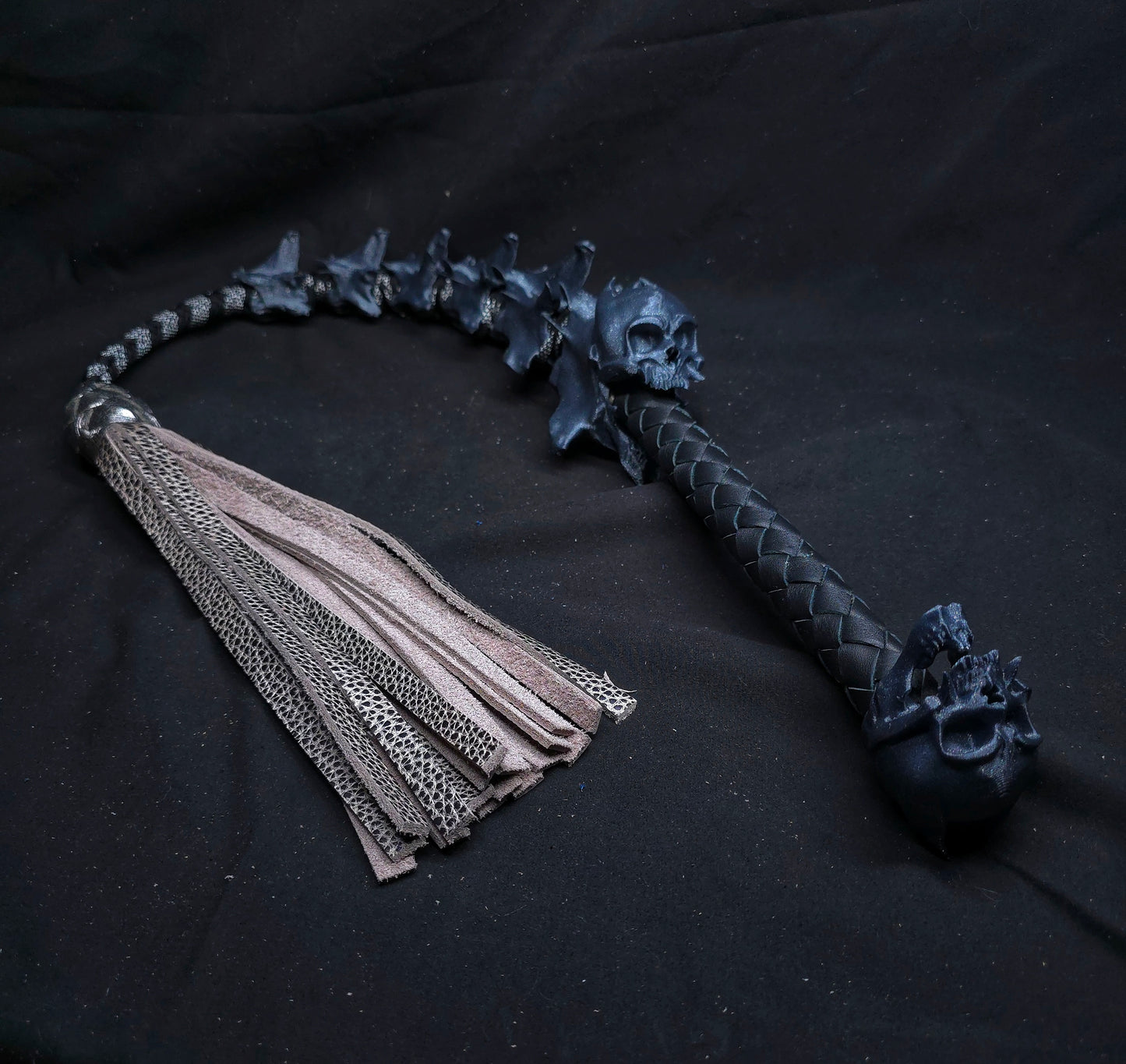 Black and Silver Devil's Whisper Flogger- Made to Order