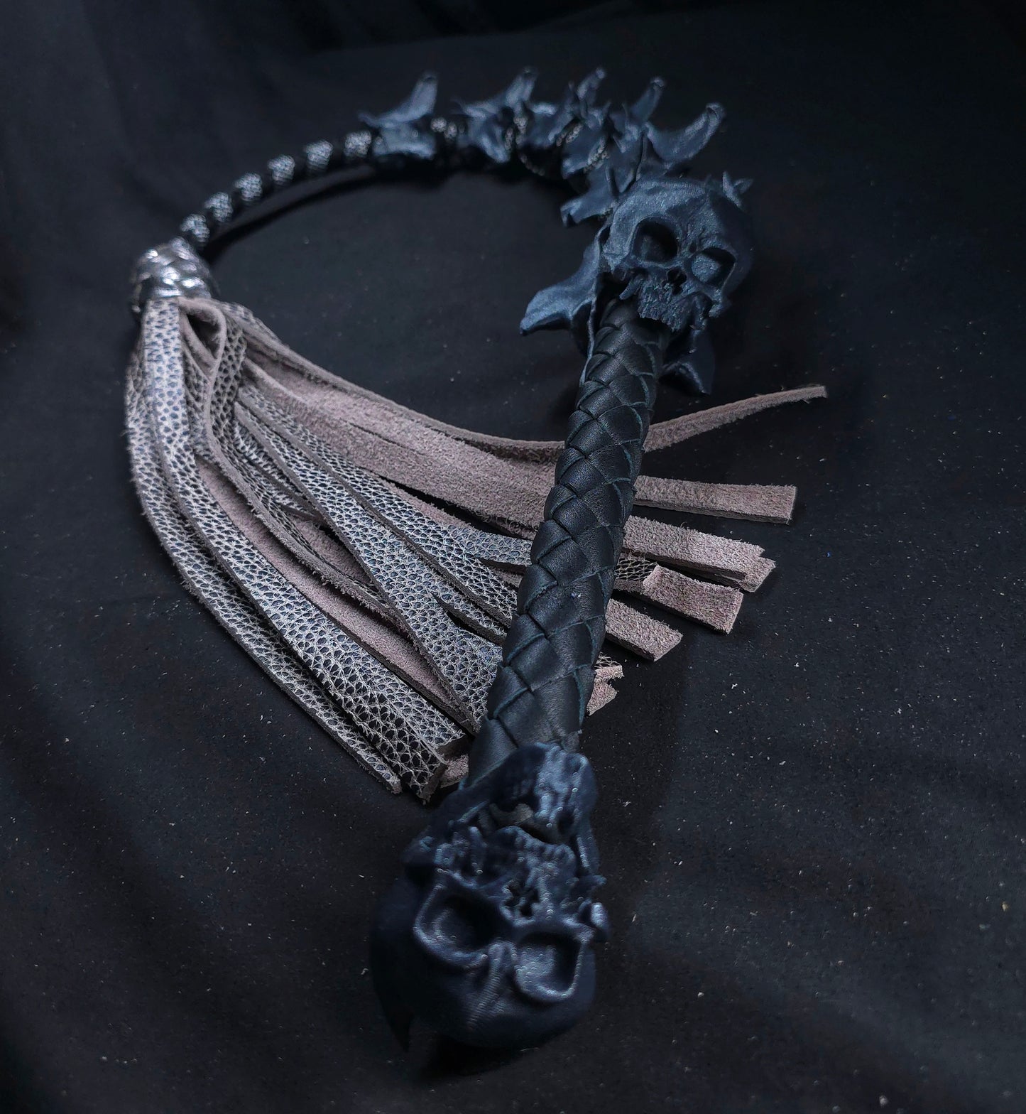Black and Silver Devil's Whisper Flogger- Made to Order