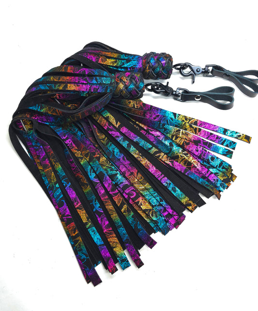 Smokey rainbow pattern leather finger floggers for impact play