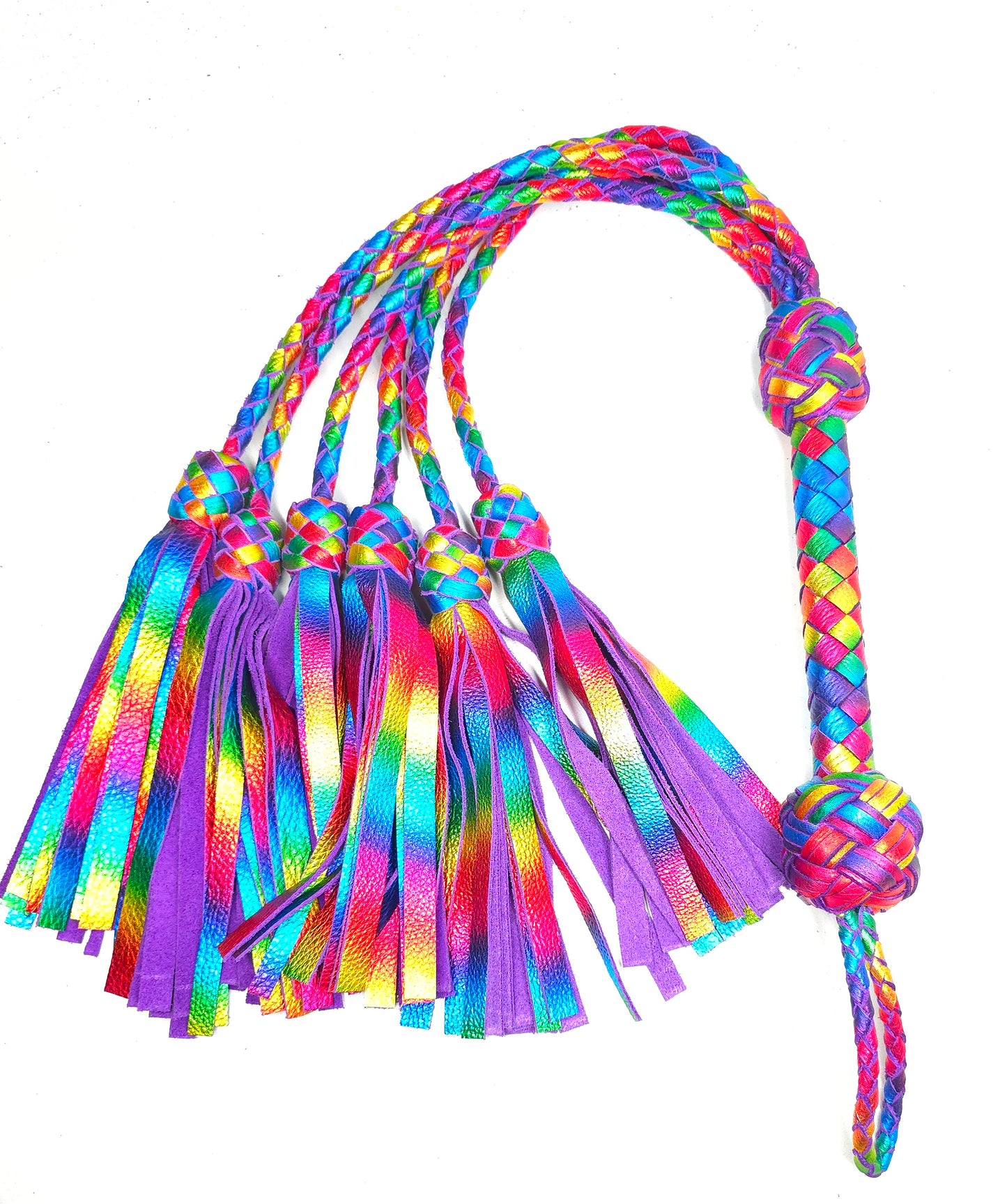 rainbow bdsm flogger made with rainbow leather