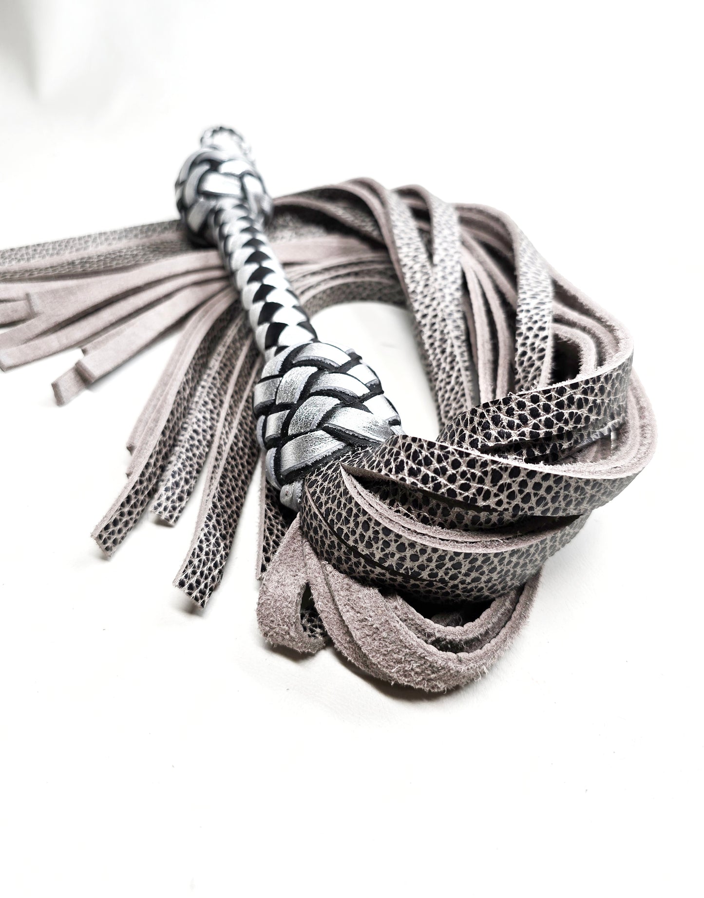 Black and Silver Waterbuffalo Flogger- Shortie Length- In Stock