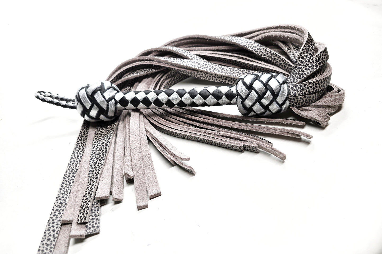 Black and Silver Waterbuffalo Flogger- Shortie Length- In Stock