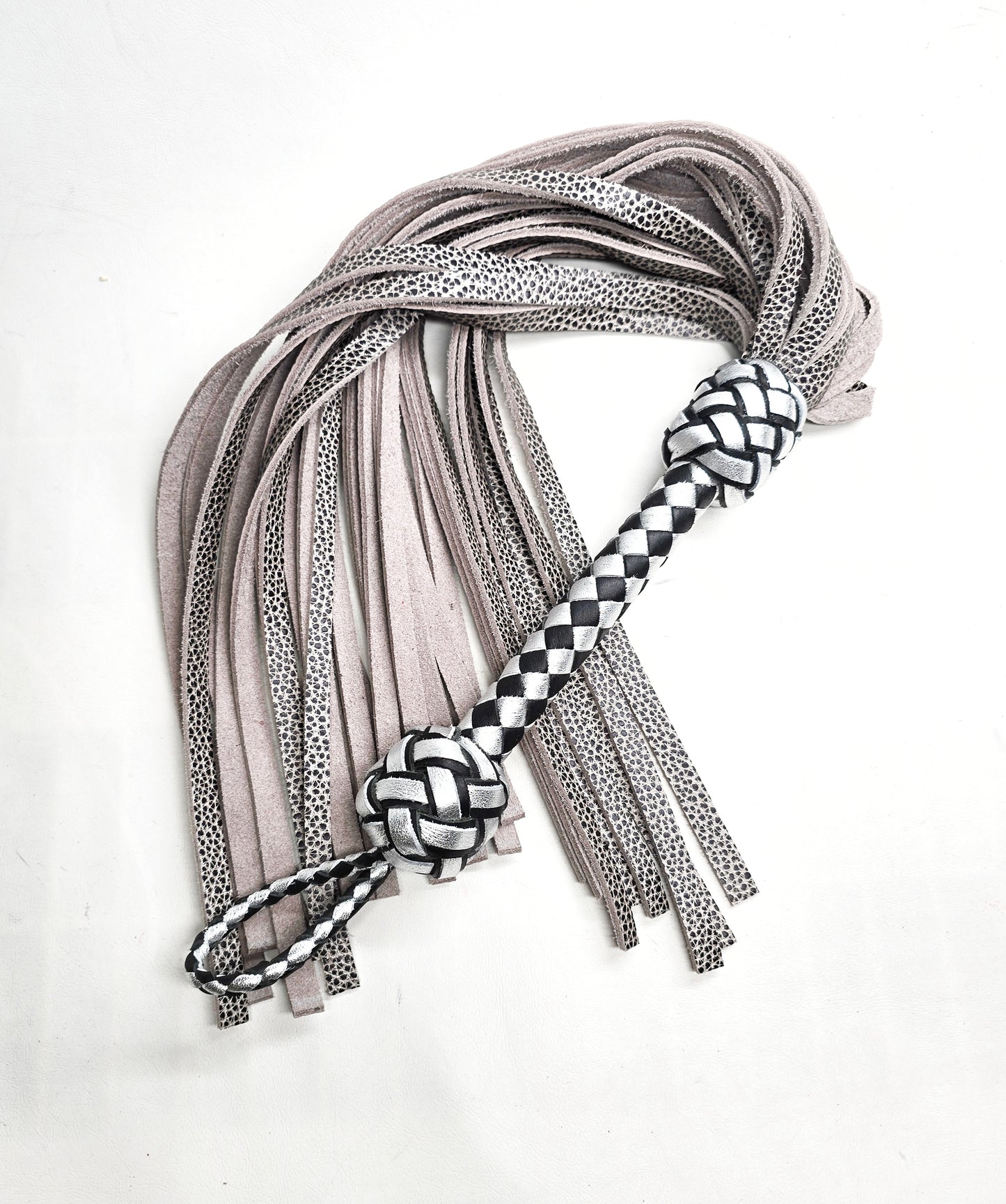 Black and Silver Waterbuffalo Flogger- Shortie Length- In Stock