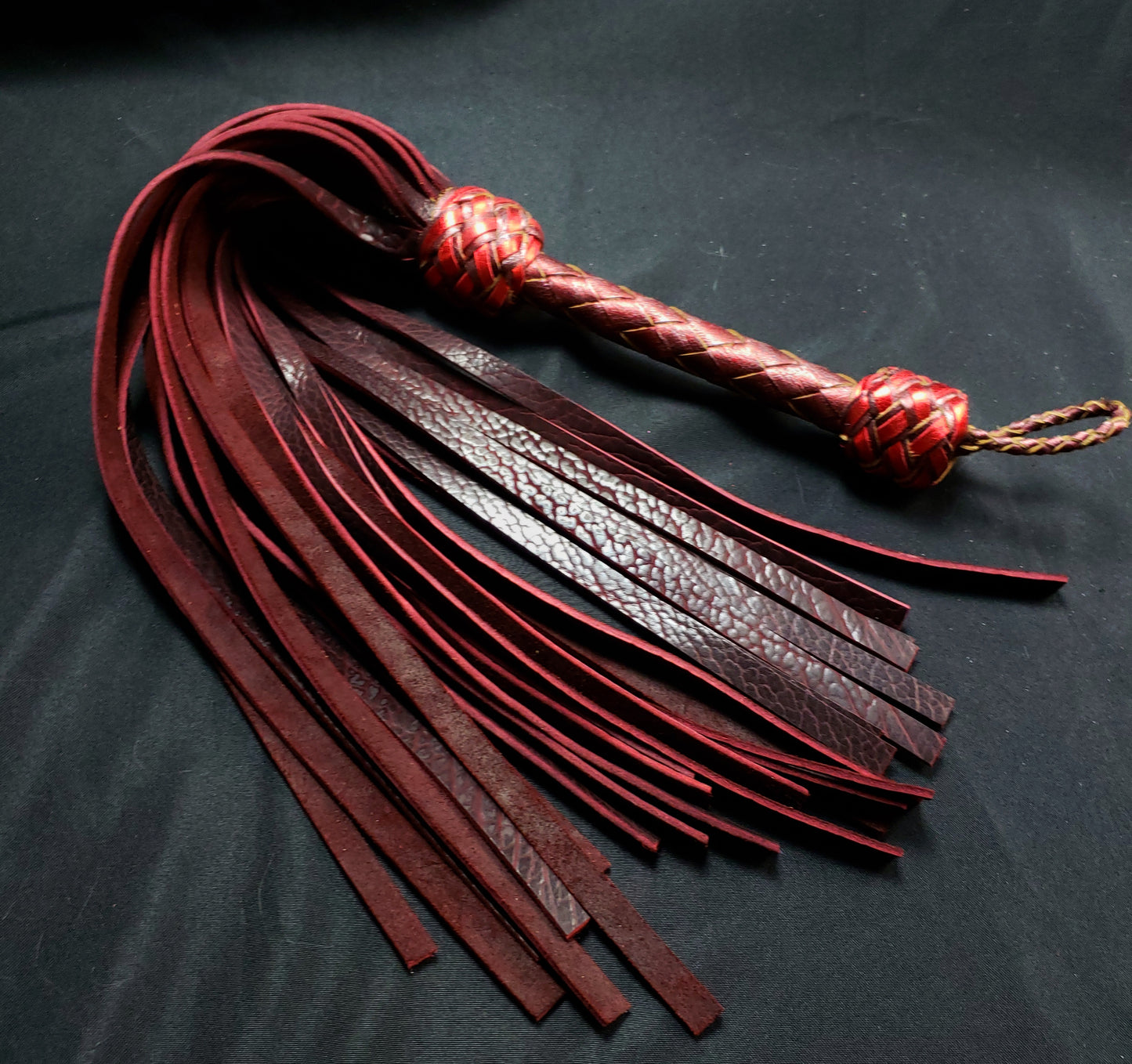 Black Cherry Bison Leather Floggers XL- Made to Order