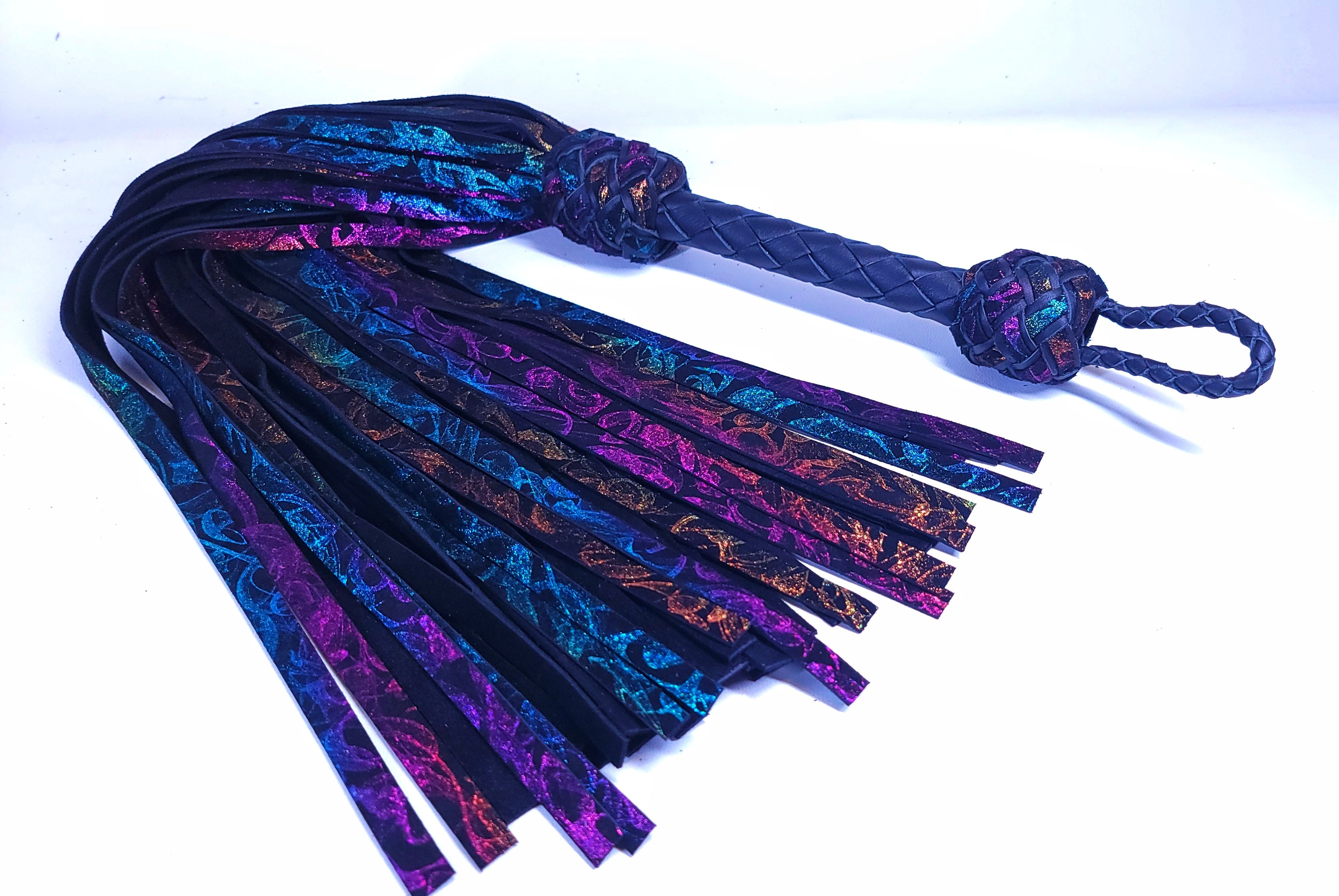18 Metallic Rainbow Leather Flogger (2 options available) — Touch of Fur