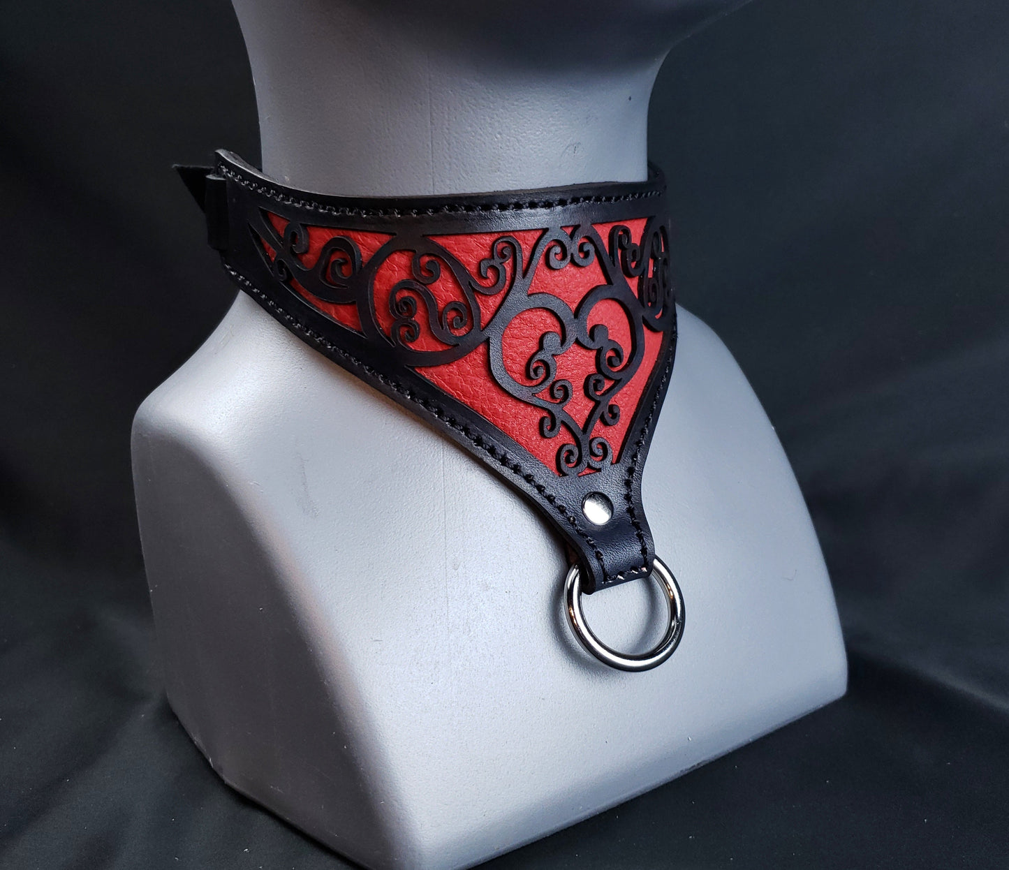 Red Leather Heart Collar and Cuffs - Made to Order