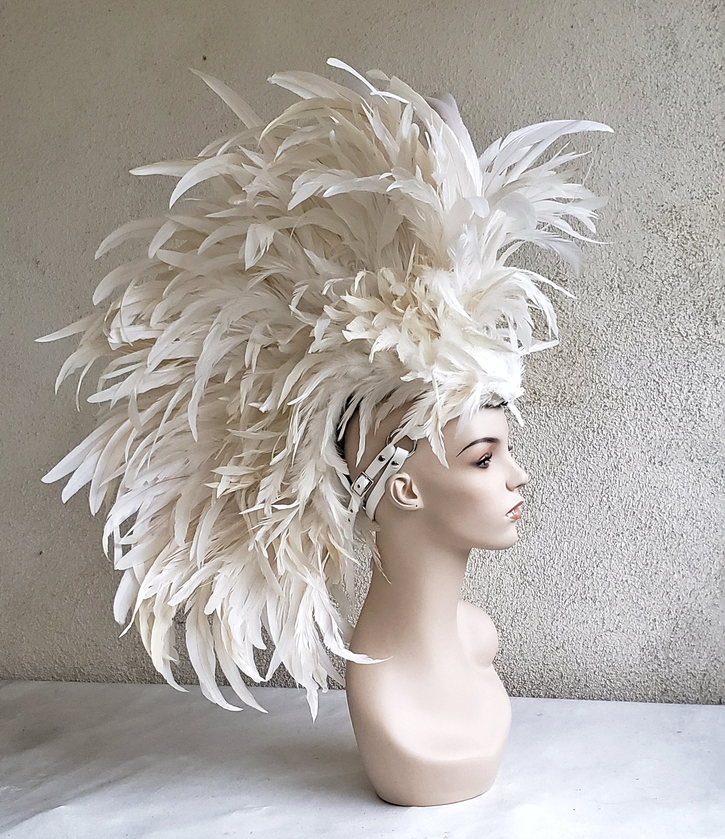 White Feather Mohawk Headdress- Made to Order