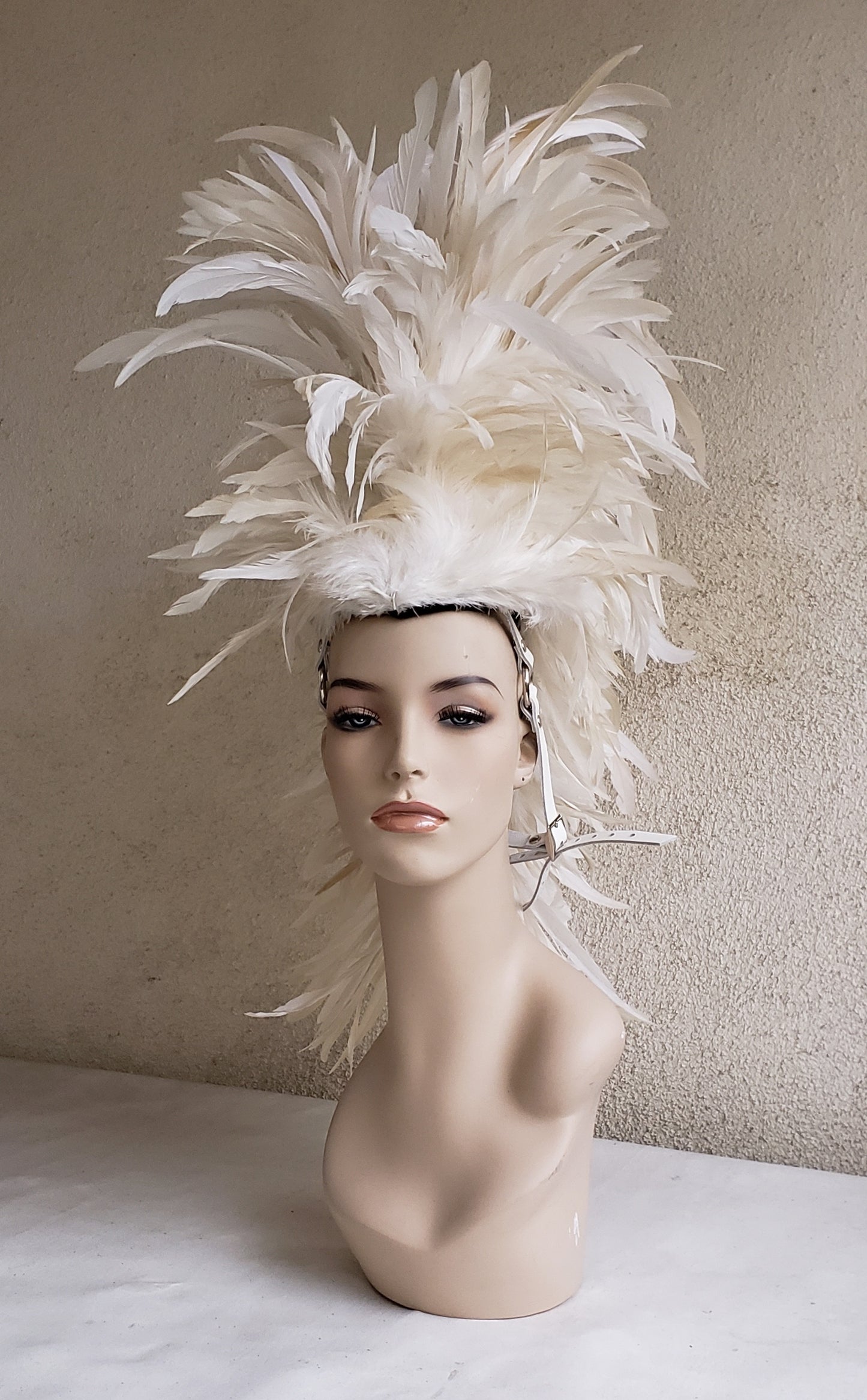 White Feather Mohawk Headdress- Made to Order