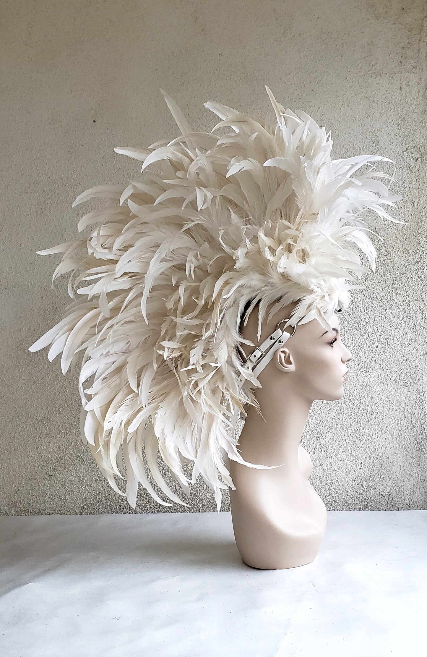 White Feather Mohawk Headdress- Made to Order