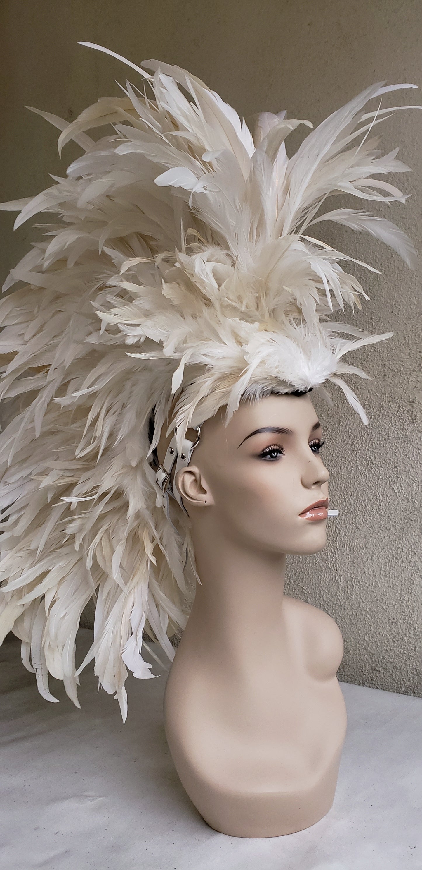 White Feather Mohawk Headdress- Made to Order