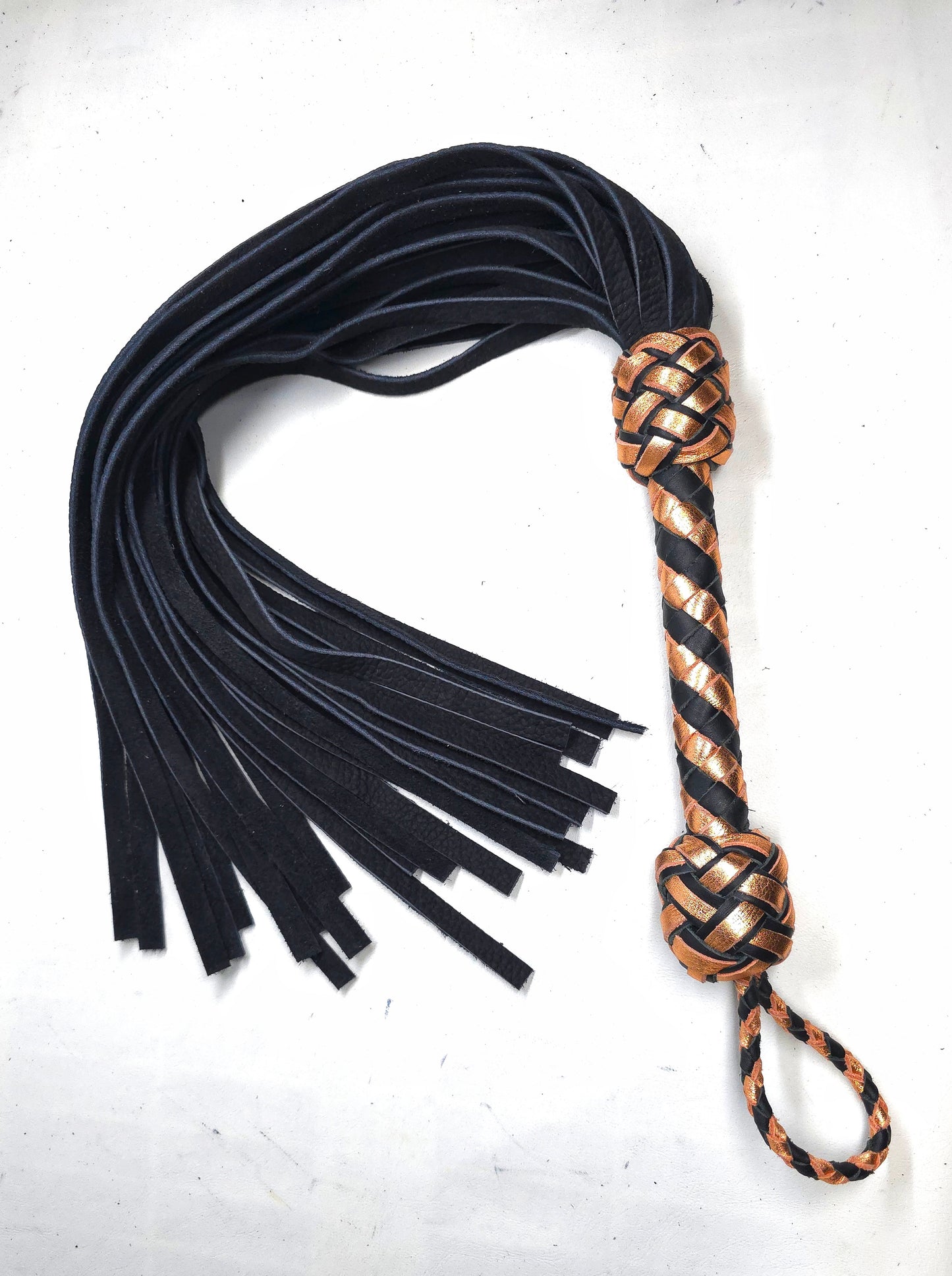 Rose Gold Flogger with Black Velvet Leather Tails- In Stock