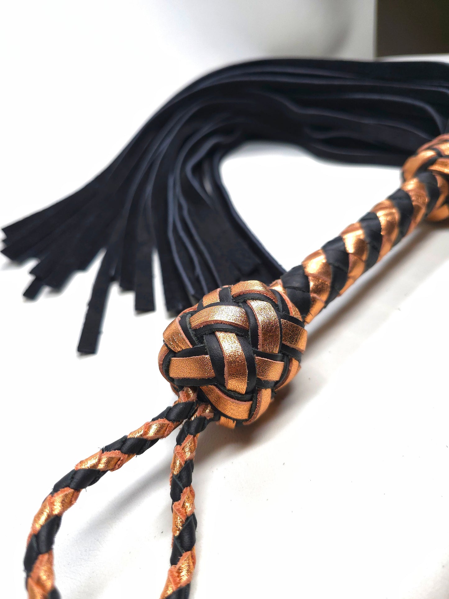 Rose Gold Flogger with Black Velvet Leather Tails- In Stock