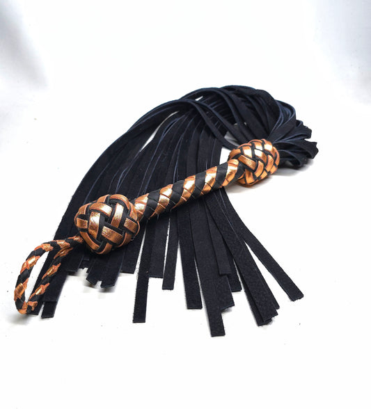 Rose Gold Flogger with Black Velvet Leather Tails- In Stock