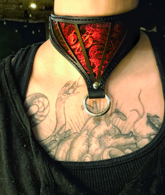 Requiem Collar and Cuffs in Ruby Smoke Leather - In Stock