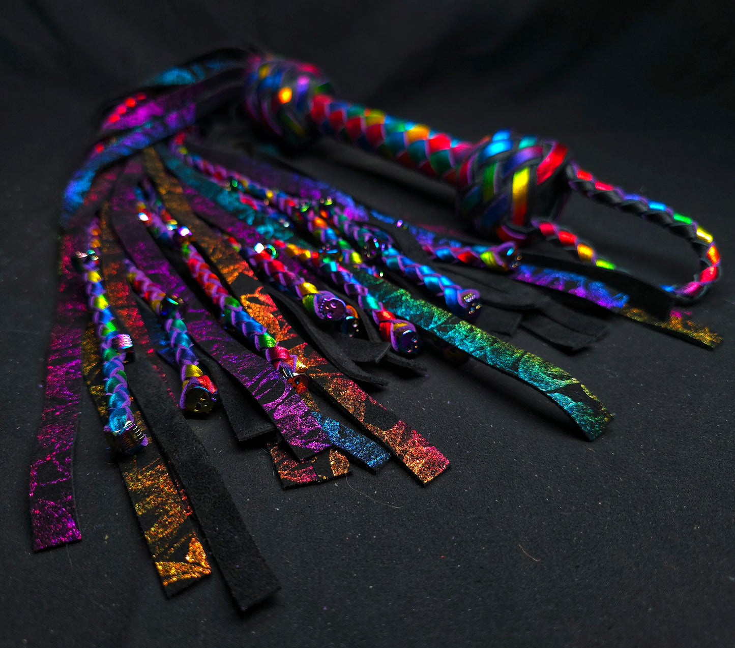 Rainbow Jekyll and Hyde Skull Flogger- In Stock