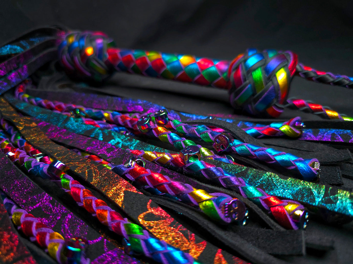 Rainbow Jekyll and Hyde Skull Flogger- In Stock