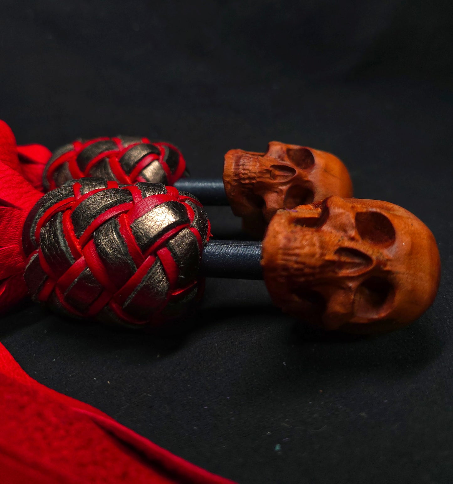 Skull Finger Floggers with Red Deerskin Tails - In Stock