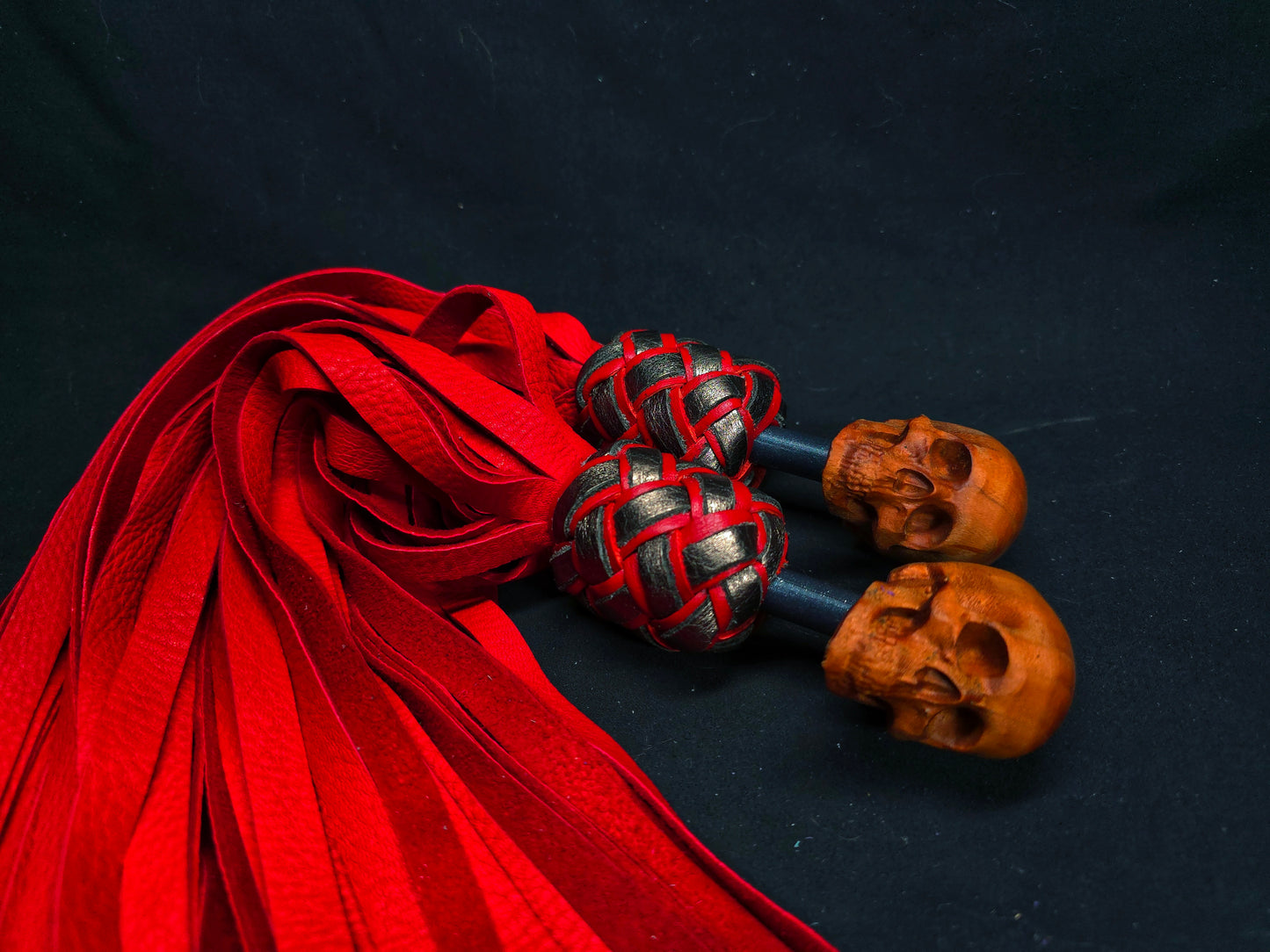 Skull Finger Floggers with Red Deerskin Tails - In Stock