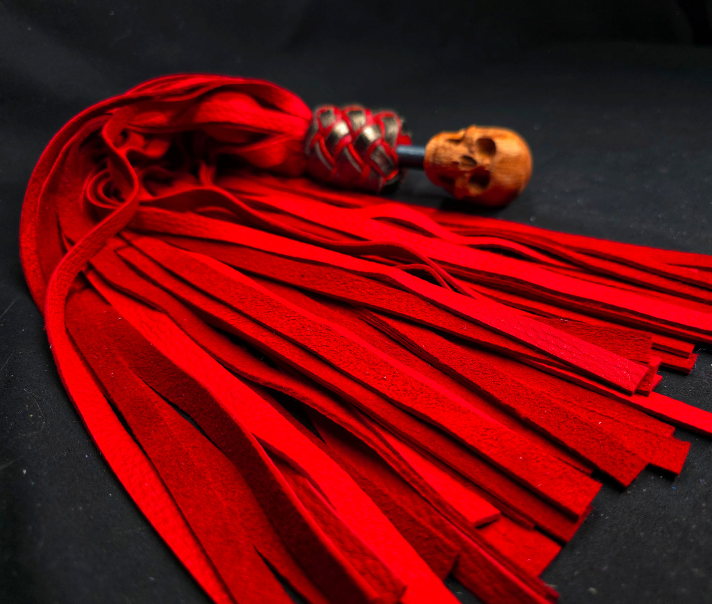 Skull Finger Floggers with Red Deerskin Tails - In Stock