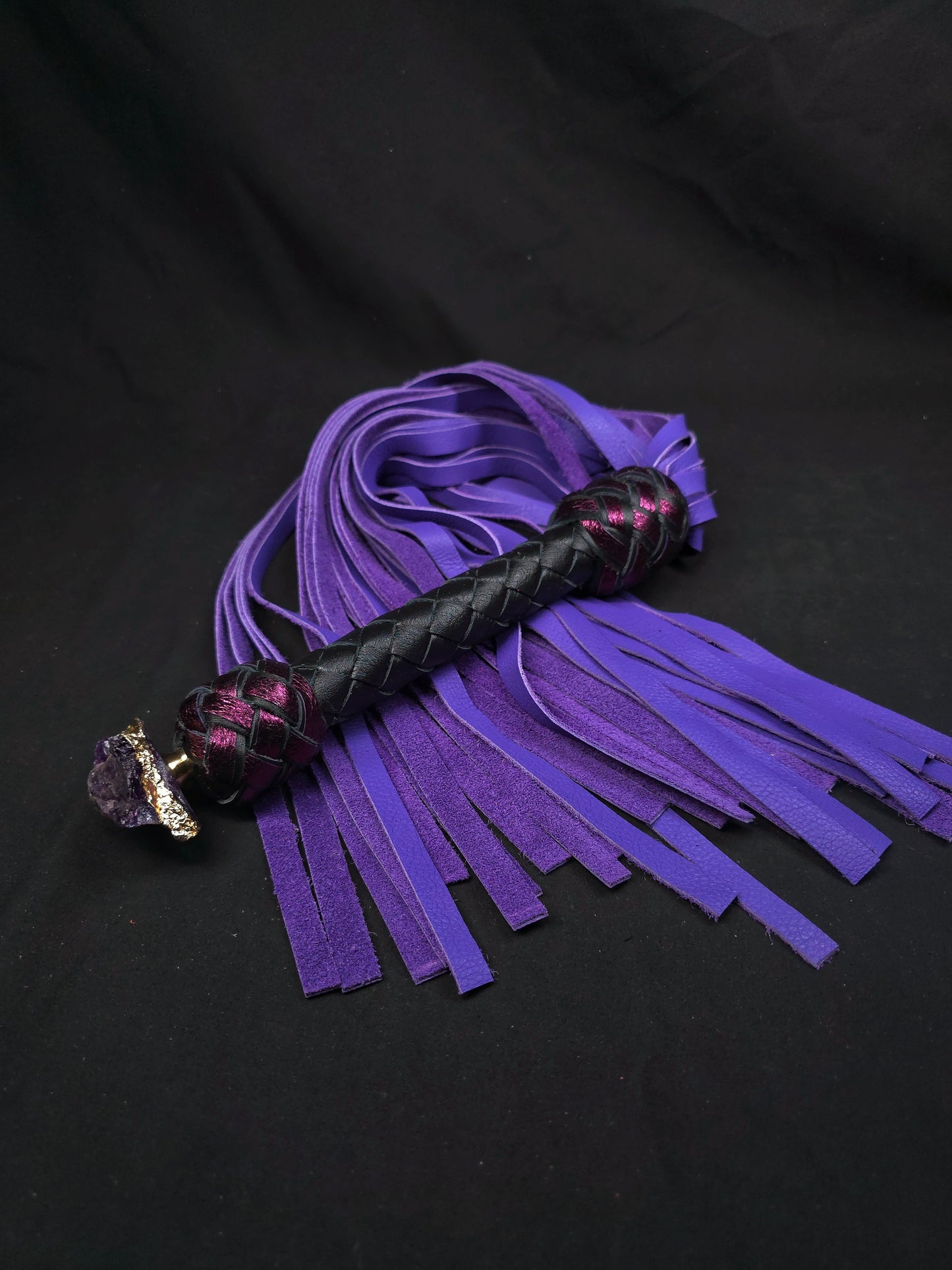 Amethyst Flogger with Lavender Cowhide Tails- In Stock