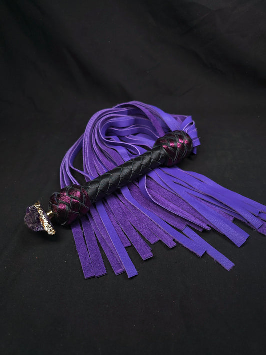 Amethyst Flogger with Lavender Cowhide Tails- In Stock