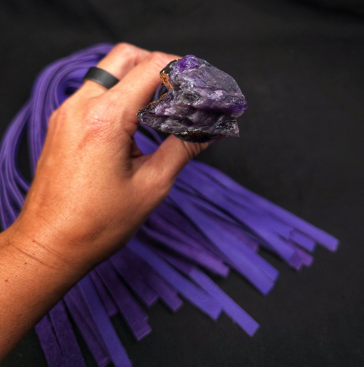 Amethyst Flogger with Lavender Cowhide Tails- In Stock