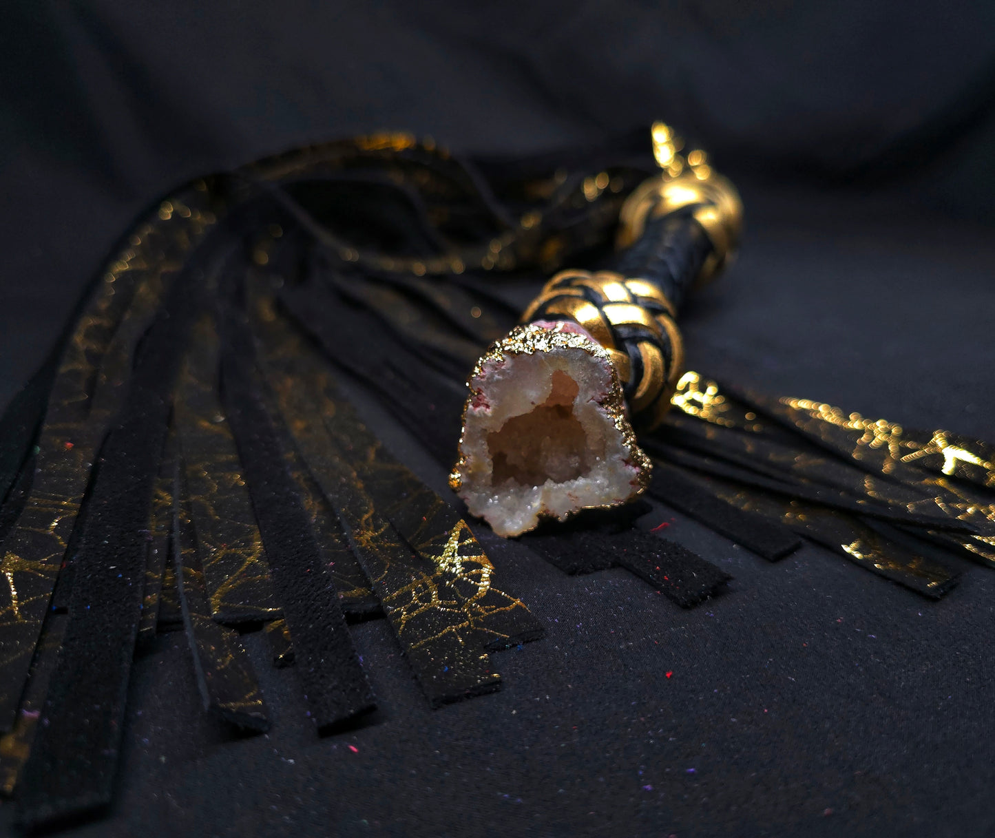 Black and Gold Quartz Geode Flogger- In Stock