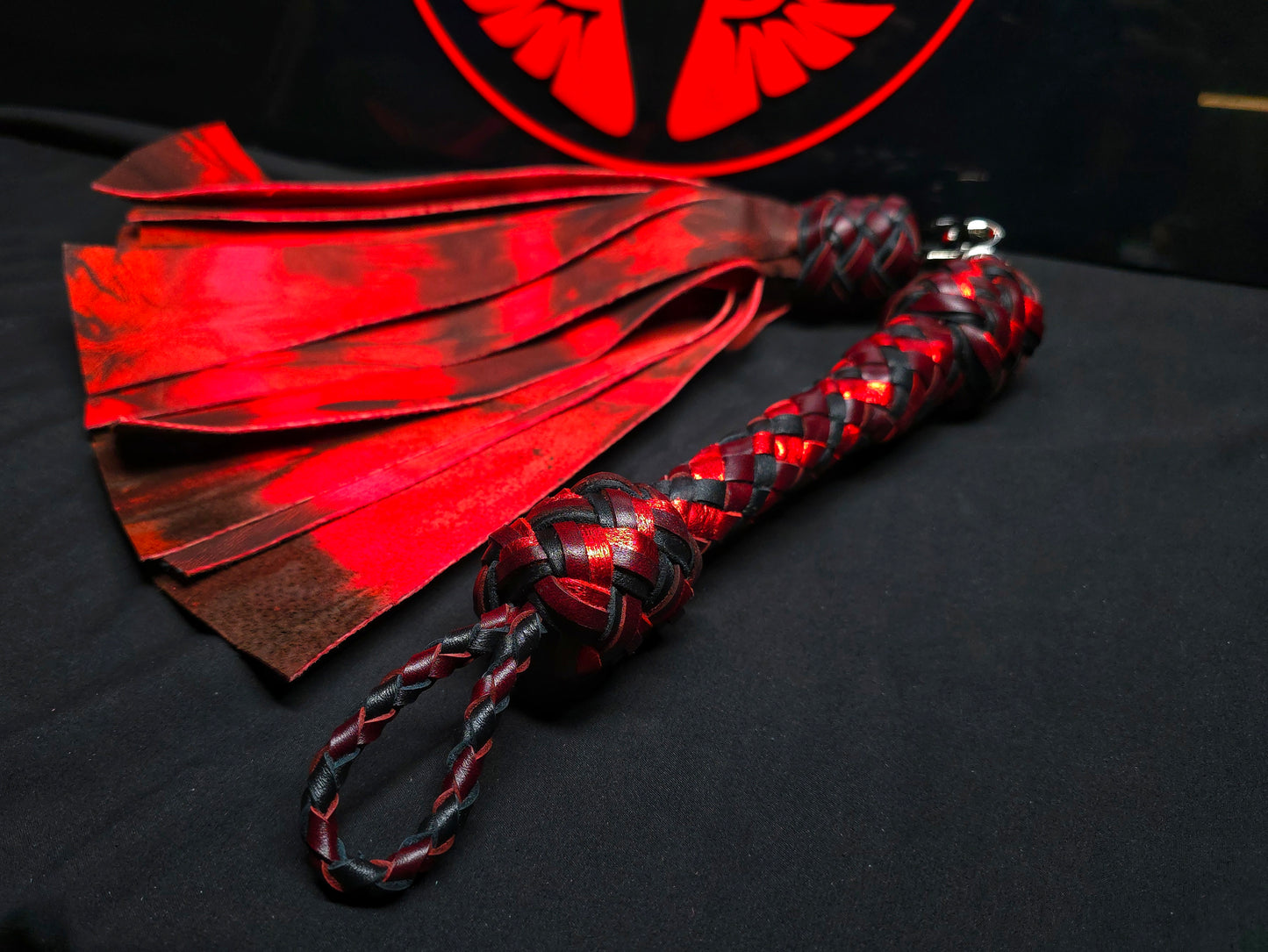 Red Doro Leather Fan Tail Flogger- Made to Order