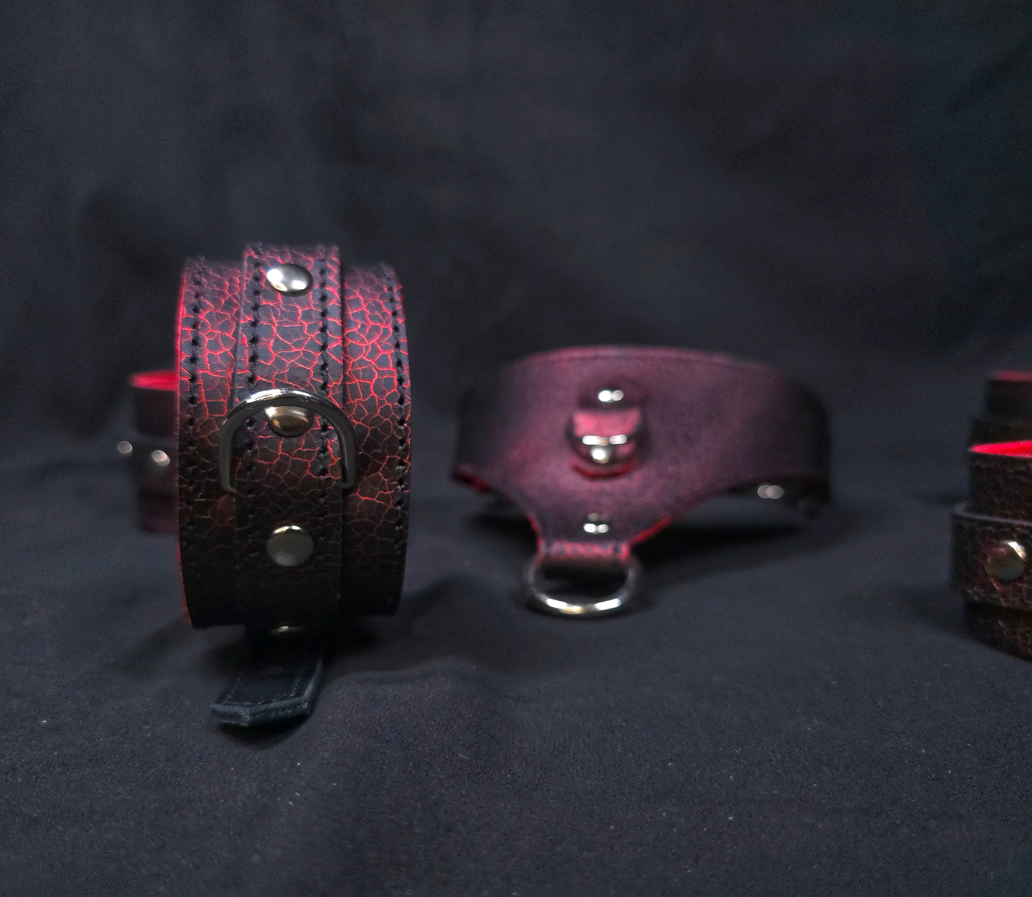 The Sumida Restrains In Green- Chest Harness, Collar, Cuffs, Thigh belt