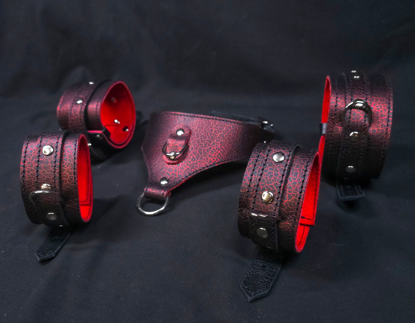 The Sumida Restrains In Green- Chest Harness, Collar, Cuffs, Thigh belt