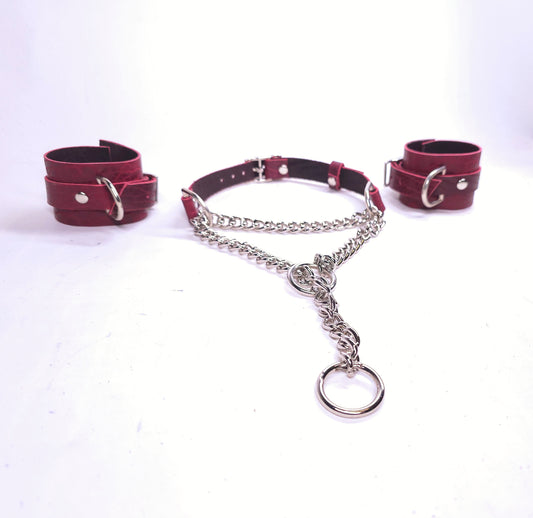 Black Cherry Martingale Collar and Cuffs- In Stock